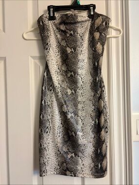 Snake Print Bodycon Dress in Black & Cream